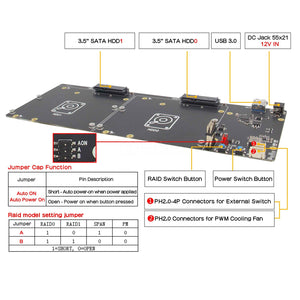 X885 V1.2 SATA HDD Expansion Board Dual 3.5&quot; SATA HDD Shield for Raspberry Pi 4 Model B 8GB/4GB/2GB