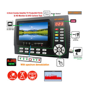 KPT-259S/T+ (Plus) 4.3&quot; Combo Satellite Finder &amp; Spectrum Analyzer &amp; CCTV Camera Tester &amp; Monitor