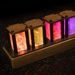 Unassembled Walnut RGB Pseudo Glow Tube Clock LED Creative Desktop Decoration Digital Clock