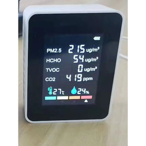 White 6 In 1 Multifunctional Intelligent Air Quality Detector with Temperature and Humidity Detection
