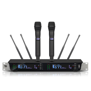 TKL RX99 Professional Wireless Microphone System w/ Two Handheld Cordless Mics for Stage Performance