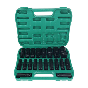 20PCS Impact Socket Set Metric Long Hex Socket Set with Plastic Storage Box for Electric Wrenches