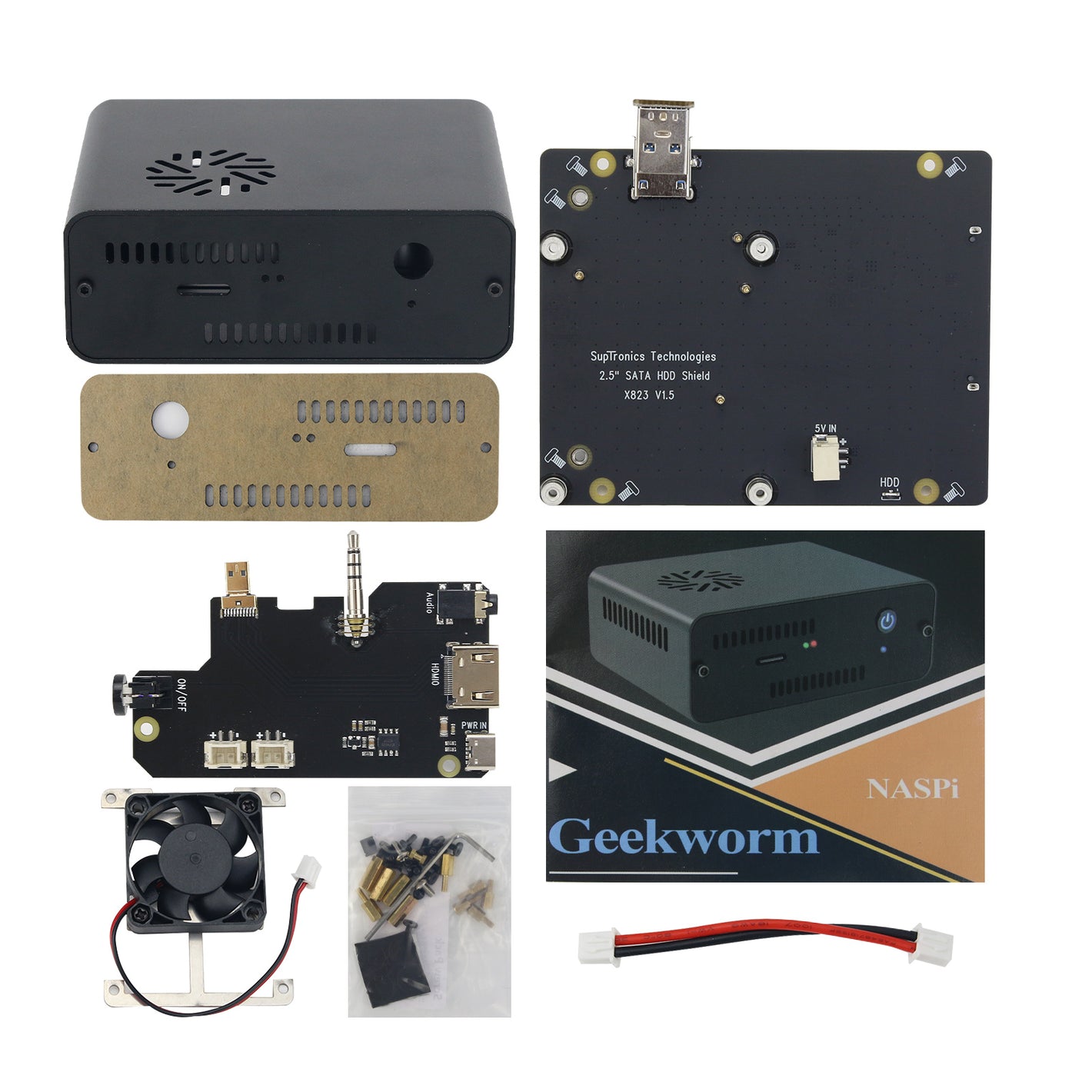 Geekworm NASPi Lite 2.5inch SATA HDD/SSD Hard-drive NAS Storage Kit for Raspberry Pi 4B with Standard HDMI-Compatible Interface