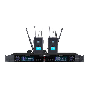 TZT U608 Lavalier Microphone System Professional UHF Microphone Wireless System w/ 2 Lavalier Mics