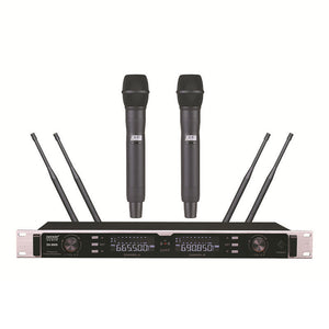 TZT SK-9900 Professional Wireless Microphone System Cordless Microphone System w/ 2 Black Handheld Mics