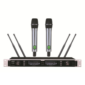 TZT SK-9900 Wireless Microphone System Cordless Microphone System with 2 Gray Handheld Microphones