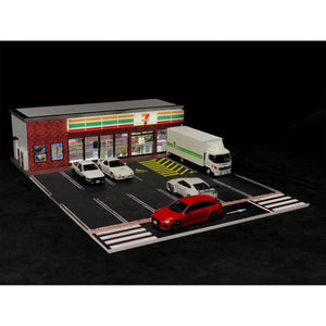 1:64 Building Model 711 Convenience Store Parking Lot and Streetscape Display Model with USB Switch Light