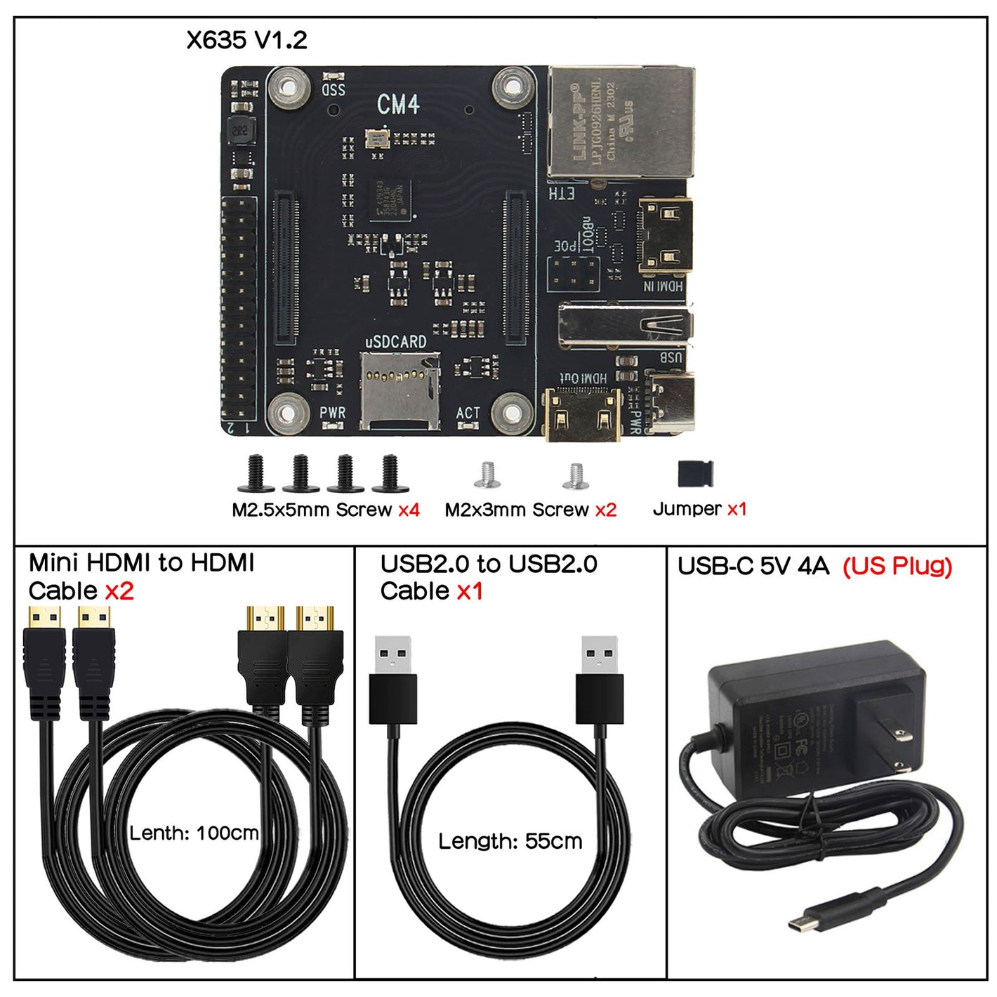 Geekworm Ultra-compact X635 Expansion Board Carrier Board HDMI to CSI-2 for CM4 M.2 NVME SATA SSD for Raspberry Pi