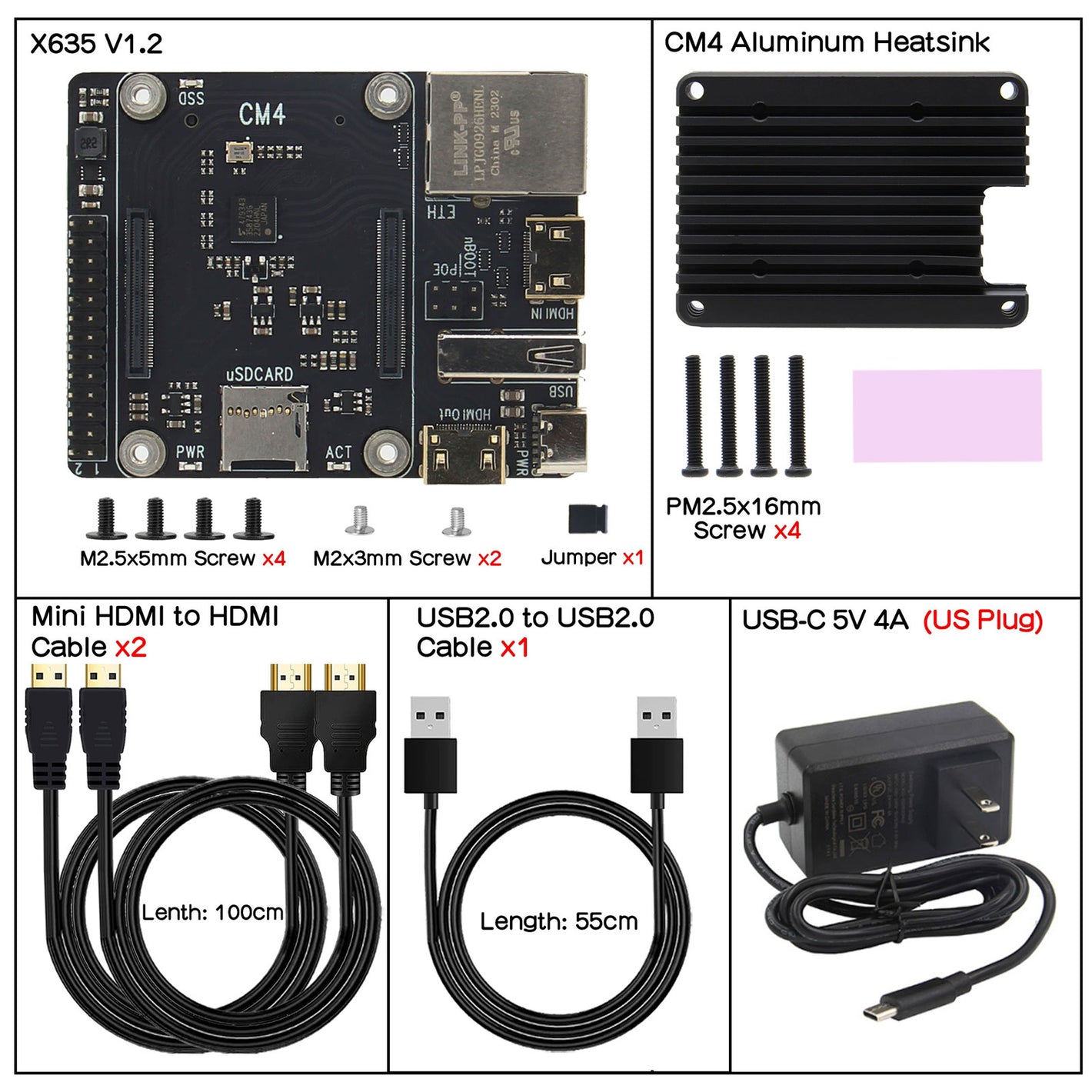 Geekworm X635 Expansion Board Carrier Board with C235 Heatsink and Power Adapter HDMI to CSI-2 for CM4 M.2 NVME SATA SSD for Raspberry Pi