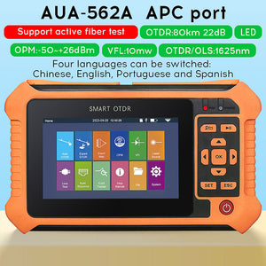 1625nm AUA562A APC Port OTDR Optical Time Domain Reflectometer Support Active Fiber Test 4.3-inch Touch Screen