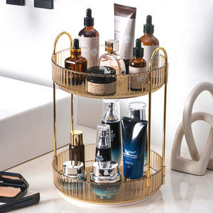 2-Tier Makeup Organizer 360° Rotating Makeup Shelf Organizer Kitchen Living Room Organizer Amber