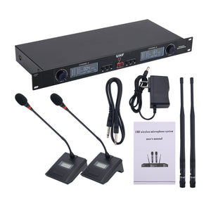 TZT U608 Professional UHF Microphone Wireless System with 2 Gooseneck Microphones for Conference