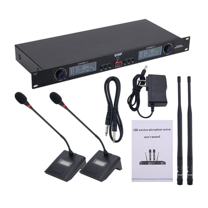 TZT U608 Professional UHF Microphone Wireless System with 2 Gooseneck Microphones for Conference