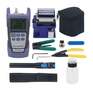 Fiber Optic Tool Kit FTTH Fiber Splicing Tools w/ Fiber Cleaver Power Meter 5KM Visual Fault Locator