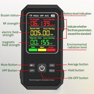VT-ER1 Black Electromagnetic Radiation Tester EMF Detector for RF Strength Electric/Magnetic Field
