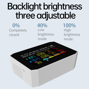 9-in-1 Air Quality Detector Air Quality Tester Clock Alarm White w/ 3.8&quot; Screen Adjustable Backlight