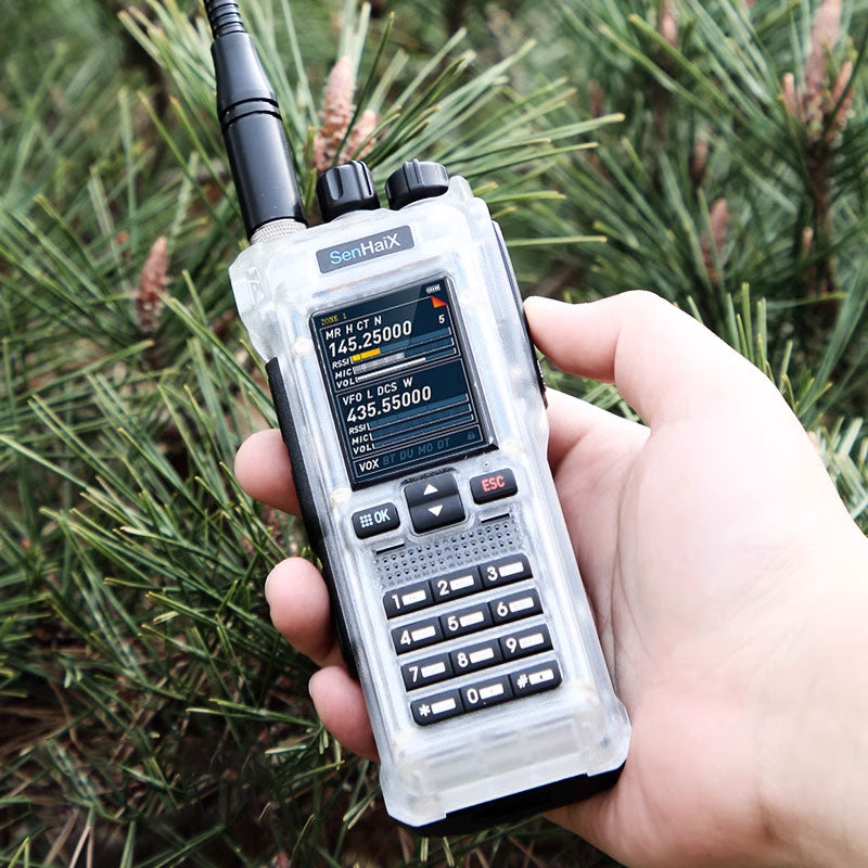 HamGeek Transparent GT-12 10W Multi-band Handheld Walkie Talkie 2-Inch LED Color Screen Built-in Bluetooth Support FM/AM/UHF/VHF