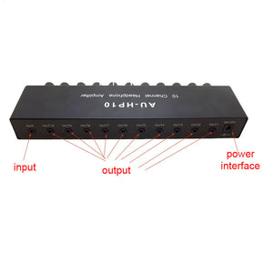 AU-HP10 10-Channel Stereo Headphone Amplifier Headphone Amp Headphone Distribution Amplifier