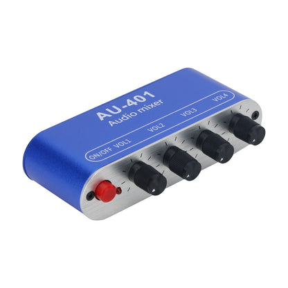 AU-401 4 Channel Audio Mixer Sound Mixer 5DB Gain with 4 Inputs 1 Output for Stereo Audio Sources