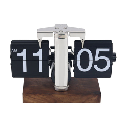 Automatic Flip Clock Retro Desktop Clock Digital Clock with Black Number Card Black Walnut Base