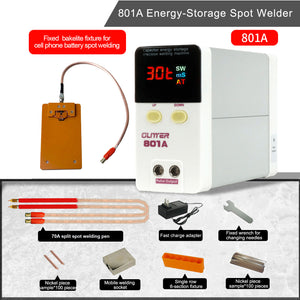 801A Mini Handheld Energy-Storage Spot Welder with 3 Fixed Bakelite Fixtures for Cellphone Battery and 70A Welding Pen