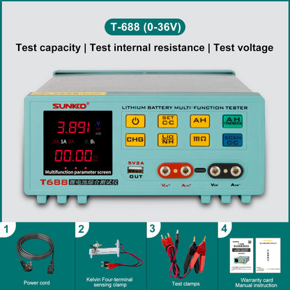T-688 0-36V Lithium Battery Group Multi-function Tester for Internal Resistance/Voltage/Capacity Testing