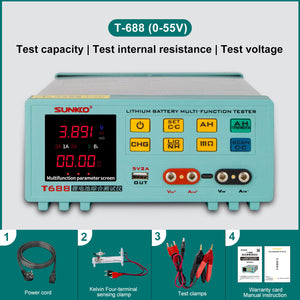 T-688 0-55V Lithium Battery Group Multi-function Tester for Internal Resistance/Voltage/Capacity Testing