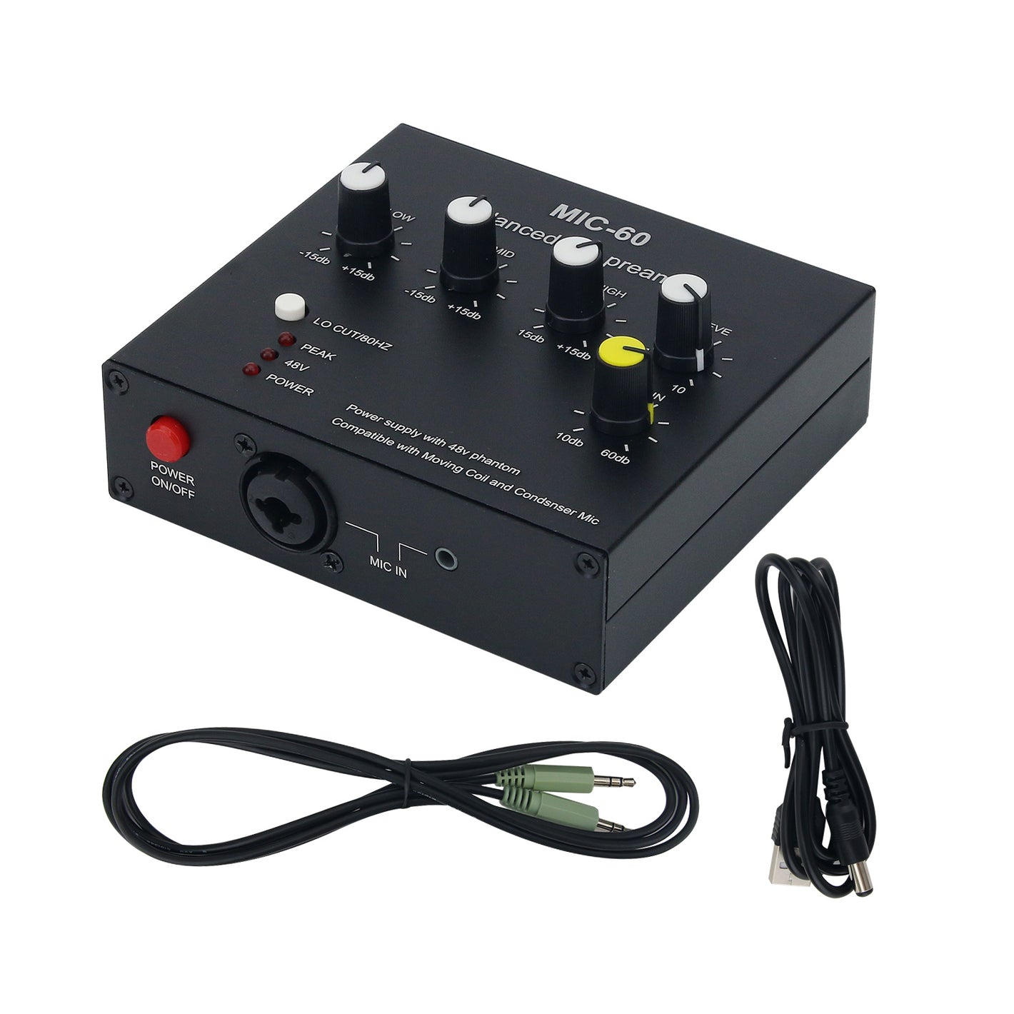 MIC-60 3-Band Equalizer Balanced Mic Preamp w/ 48V Phantom Power Supply for Dynamic and Condenser Mics