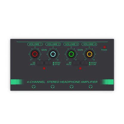 Recordio Green GAX-PX400 4-Channel Stereo Ultra-low Noise Headphone Amplifier with Mutual Non-interference Jack