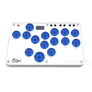 Sallybox Plus 15-Button Arcade Controller Mini Fight Stick with Blue Keycaps and Layout for Hitbox