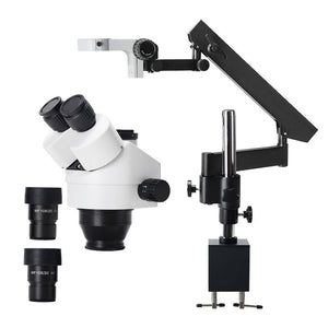 High Resolution 7X - 45X Zoom Stereo Trinocular Microscope + Flexible Stand + 32mm Column for Maintenance and Repair