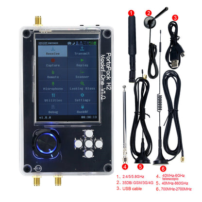 HackRF One R9 V2.0.0 + Upgraded PortaPack H2 + Plastic Shell Assembled + 5 Antennas + USB Cable