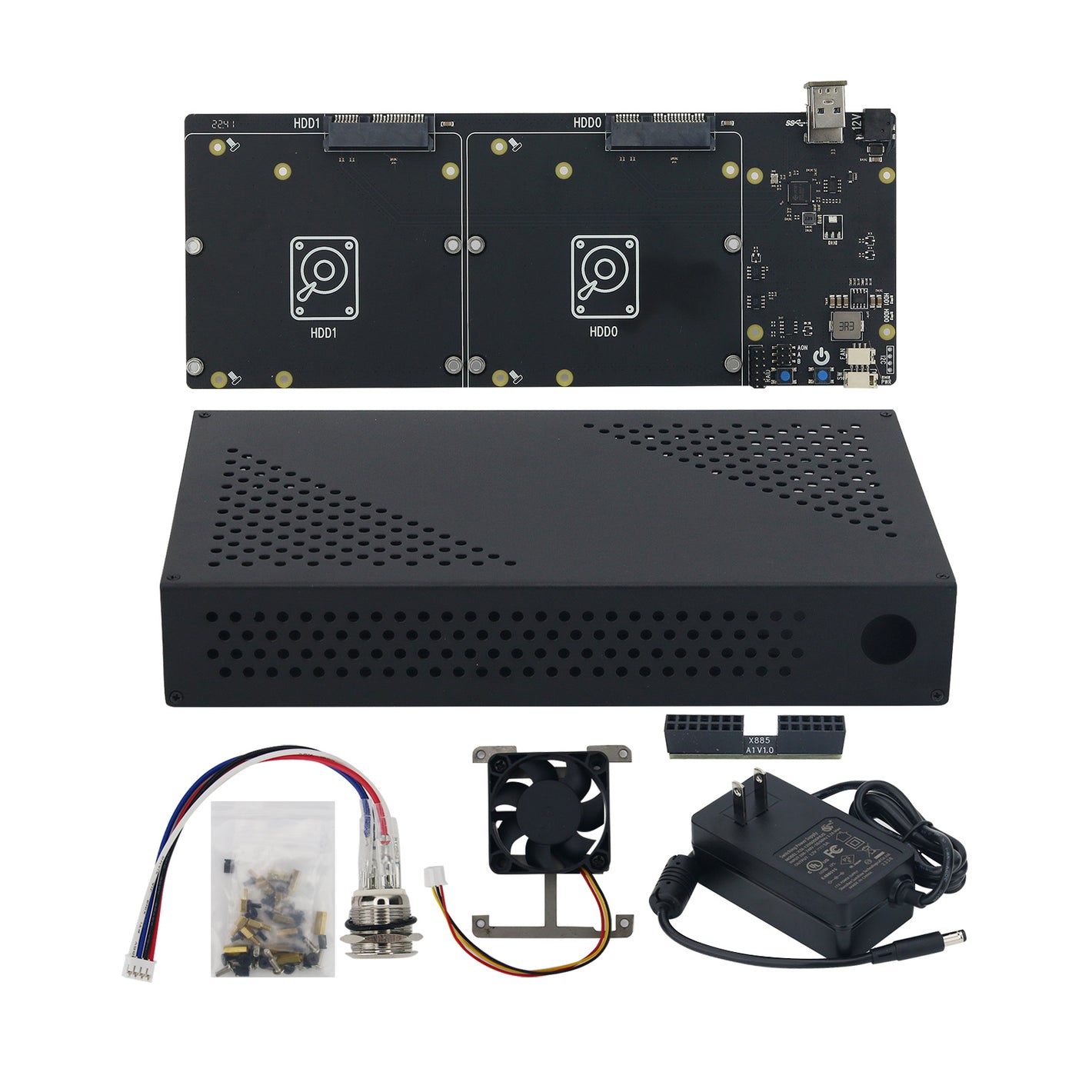 Geekworm NASPi-Gemini 3.5 NAS Storage with 3.5-Inch SATA HDD Shield Metal Shell 12V Power Supply for Raspberry Pi 4