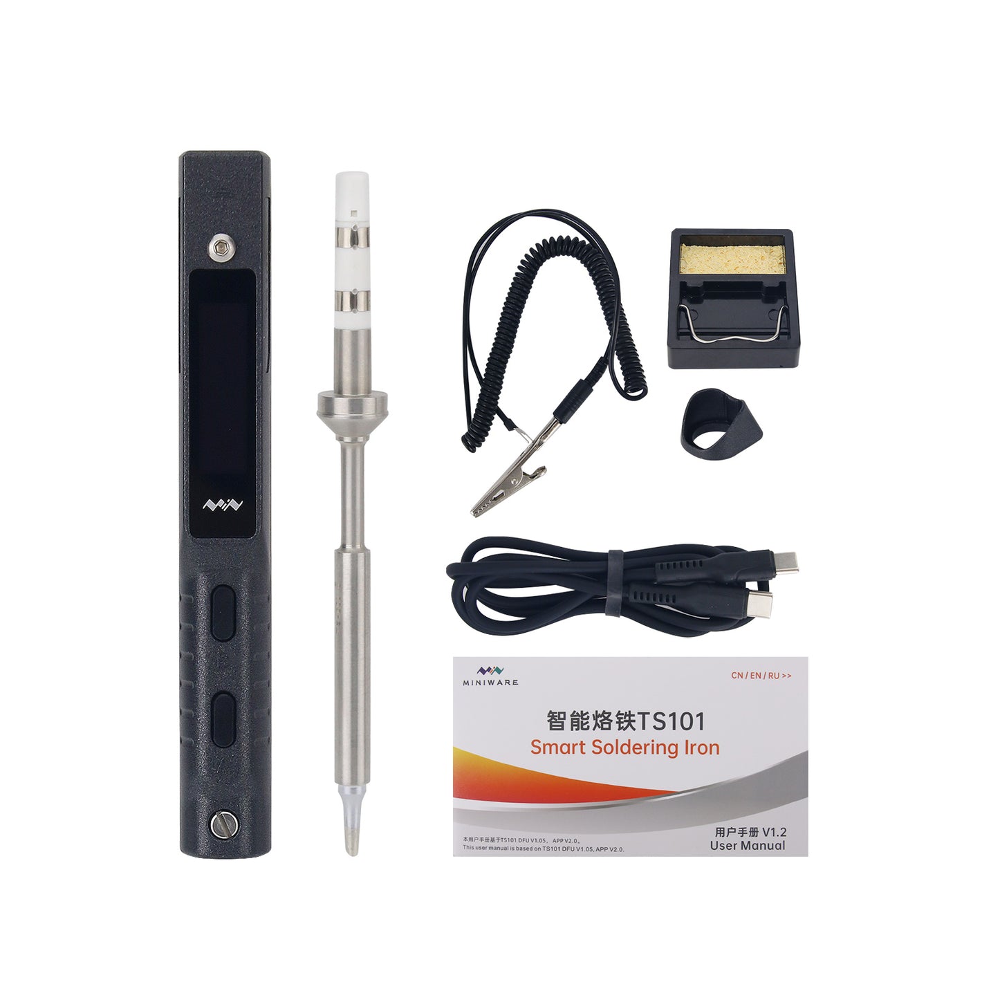 Miniware TS101 90W Mini Soldering Iron Electric Soldering Iron w/ ESD Ground Clip USB Cable Stand TS-BC2 Tip