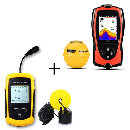 FF1108-1CWLA 60M/196.9FT Wireless Fish Finder + FF1108-1 Wired Fish Finder Black &amp; White Display