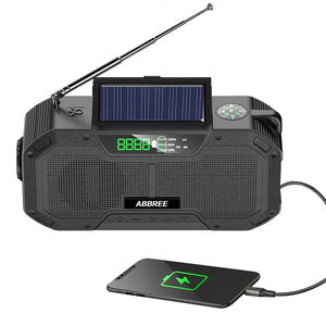 5000mAh EU Black Emergency Radio FM AM Radio with Solar Power Charging Flashlight Compass Alarm