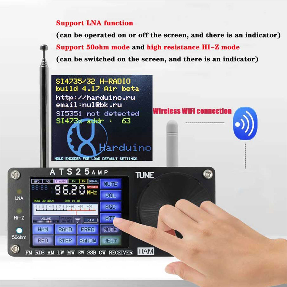 HamGeek New 4.17 Firmware ATS25-AMP 132KHz-30000KHz RDS Full Band Radio Receiver Spectrum Scanning DSP Receiver Support for LNA Function