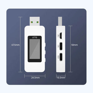 UT70 Multifunctional USB Tester USB Voltage Current Meter 16-bit ADC Chip with C2C Data Cable 100W and 65W Fast Charger