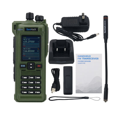 Dark Green GT-12 10W Multi-band Handheld Walkie Talkie 2-Inch LED Color Screen Built-in Bluetooth Support FM/AM/UHF/VHF