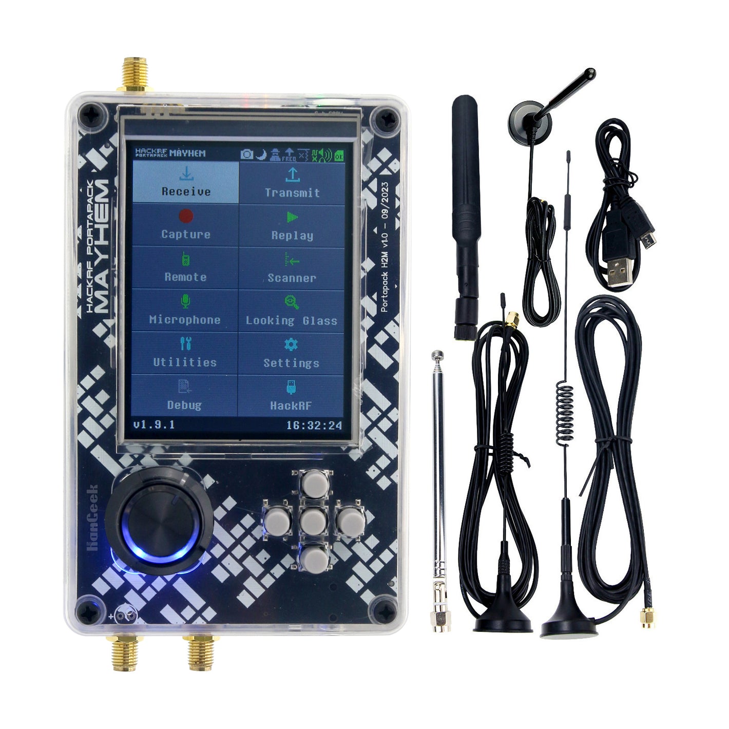 HamGeek HackRF One R9 V2.0.0 SDR Radio + PortaPack H2M + Plastic Shell Assembled + 5 Antennas + USB Cable