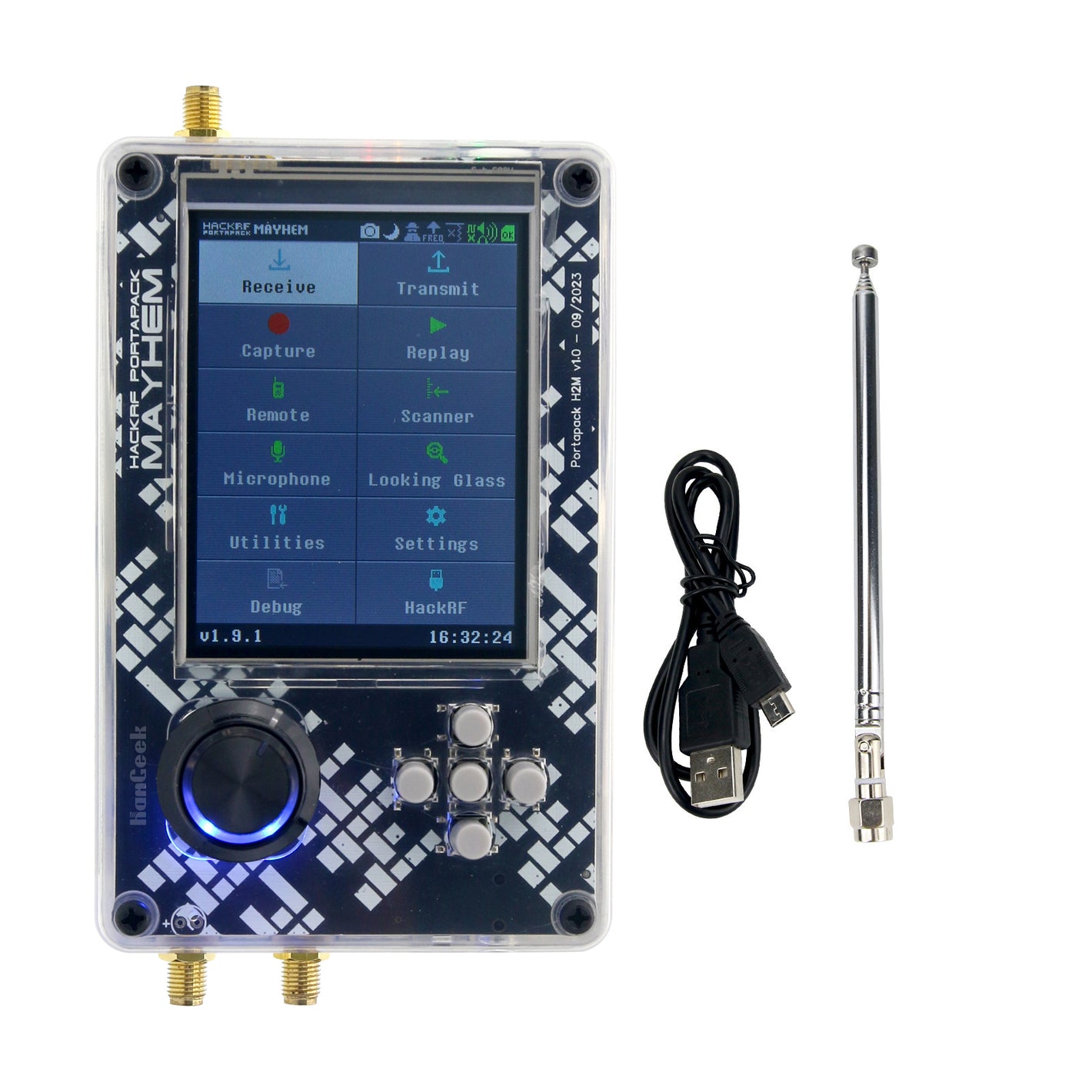HamGeek HackRF One R9 V2.0.0 SDR Radio + PortaPack H2M 3.2" LCD + Shell Assembled + Antenna + USB Cable