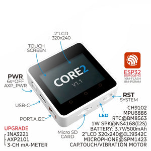M5Stack Core2 V1.1 ESP32 Touch Screen Development Board Kit WiFi Bluetooth Graphical Programming Control