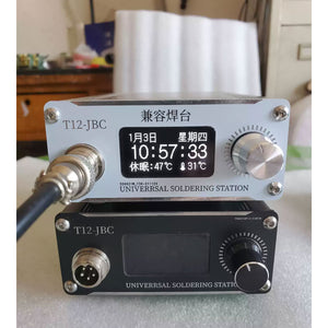 T12-JBC Silver Universal Soldering Station Soldering Iron Station with 1.3&quot; Screen &amp; Soldering Tips