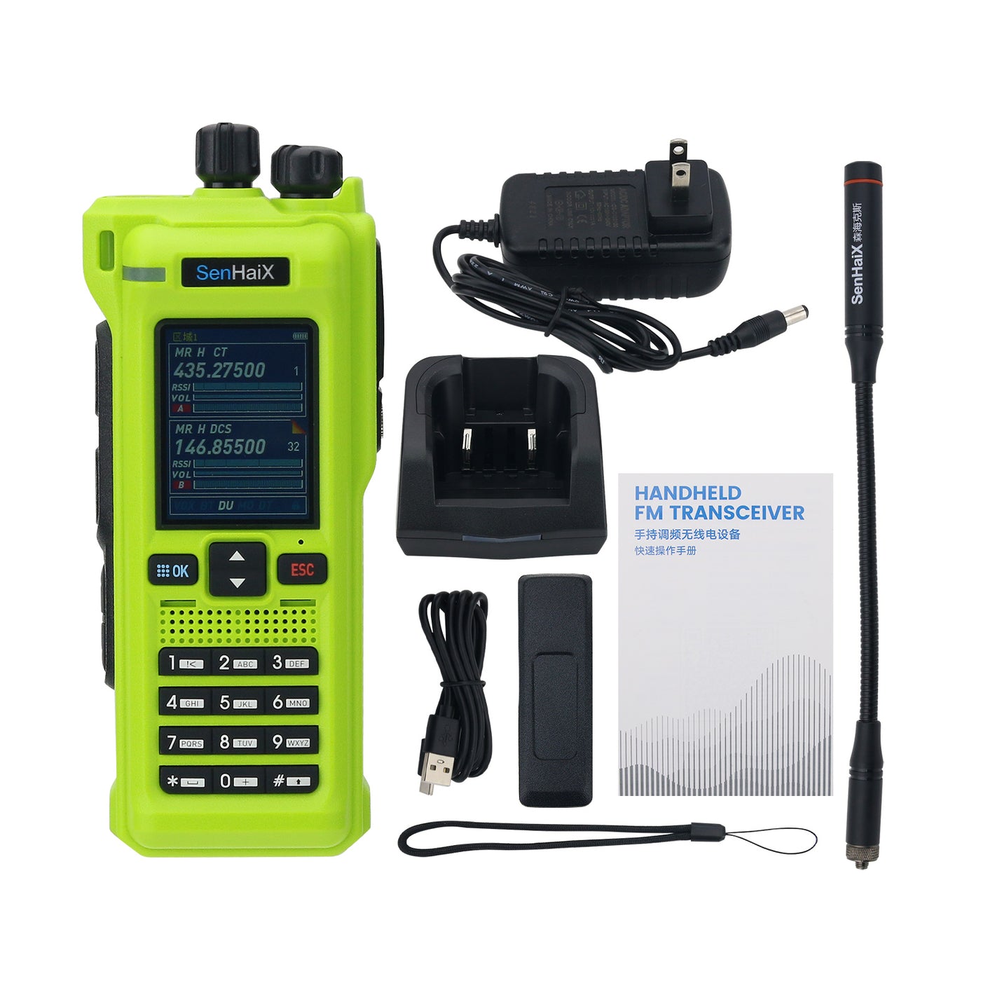 HamGeek Grass Green GT-12 10W Multi-band Handheld Walkie Talkie 2-Inch LED Color Screen Built-in Bluetooth Support FM/AM/UHF/VHF