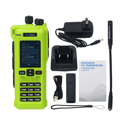 Grass Green GT-12 10W Multi-band Handheld Walkie Talkie 2-Inch LED Color Screen Built-in Bluetooth Support FM/AM/UHF/VHF