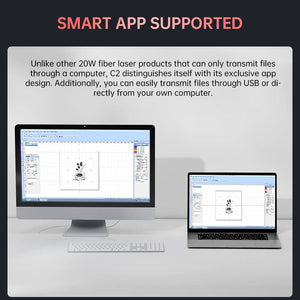 MR.CARVE C2 20W Fiber Laser Marking Machine with RT5 Rotary Roller + RF2 Rotary Fixture Clamp