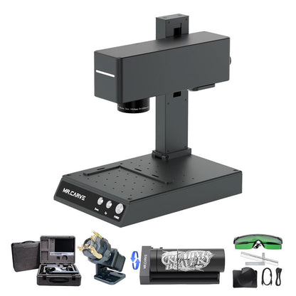 MR.CARVE M4 Dual-Laser Fiber Laser Marking Machine + RF2 Rotary Fixture Clamp + RT5 Rotary Roller