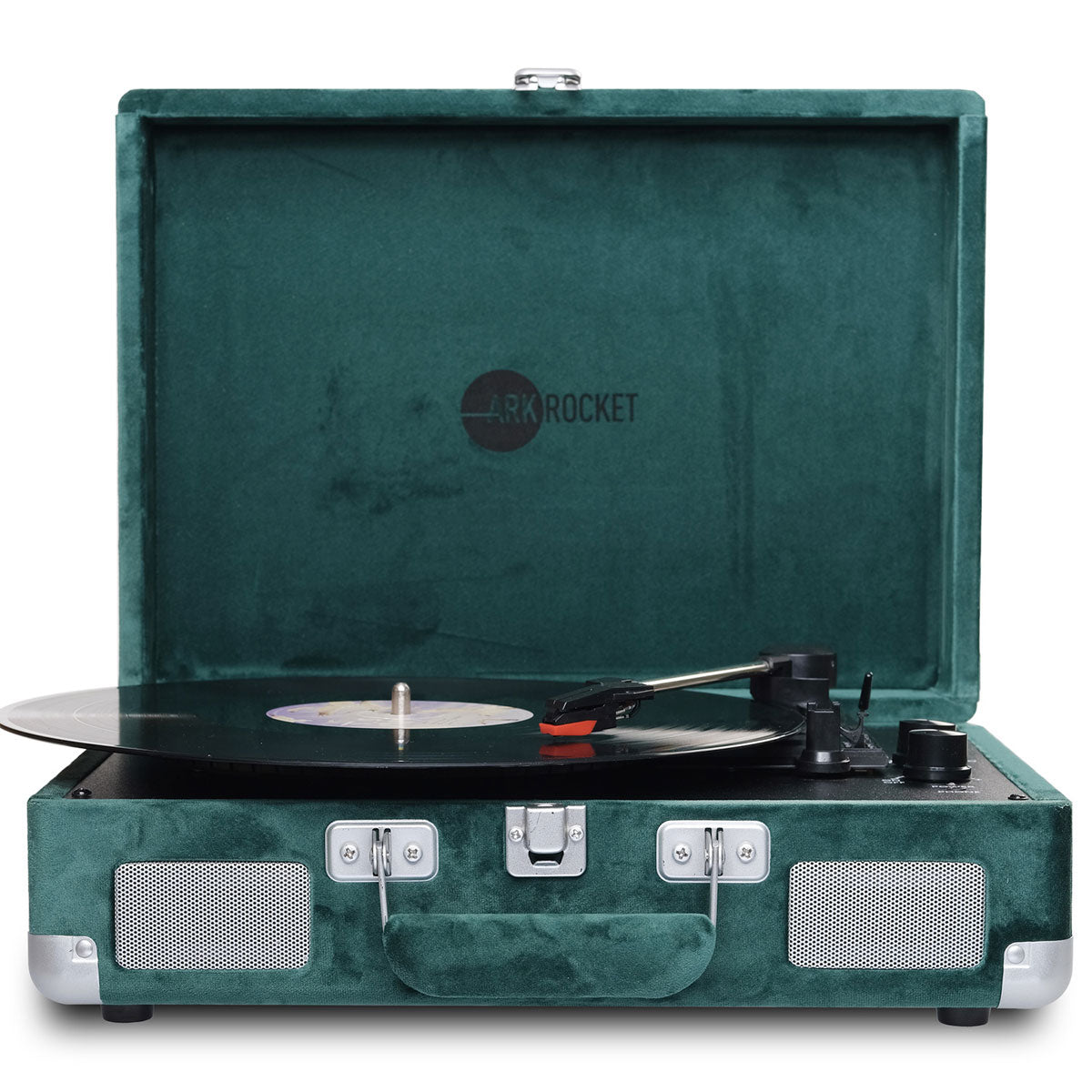 Curiosity Suitcase Turntable Bluetooth Turntable with Speakers Original Record Player (Green Velvet)