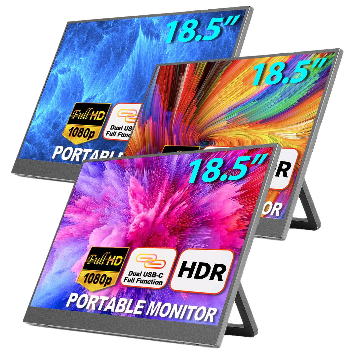 S3-185AC 18.5 Inch Portable Monitor 1080P Ultra Thin Monitor w/ Kickstand for Laptop Tablet PC and Games