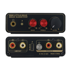 T14-EQ MM/MC Turntable Preamplifier Stereo RCA 3.5mm Headphone Amplifier with Treble and Base Adjustment